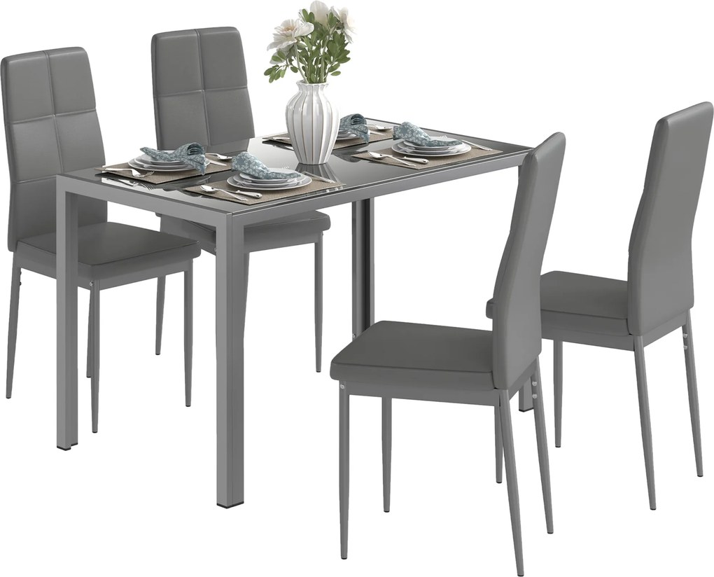 Conjunto de mesa de jantar com 4 cadeiras, mesa de cozinha com cadeiras em couro sintético, 120 x 70 x 75 cm, cinzento