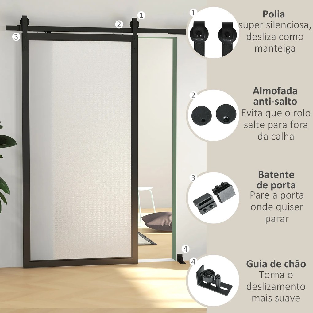 Kit de Ferragens 122CM  para Porta Deslizante Dobrável para 2 Portas com Trilho para Celeiro Preto