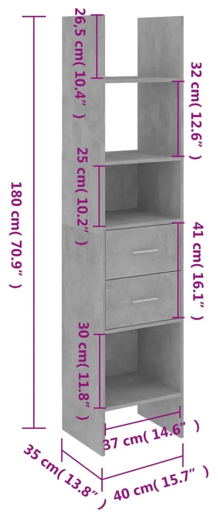 Estante 40x35x180 cm contraplacado cinzento cimento