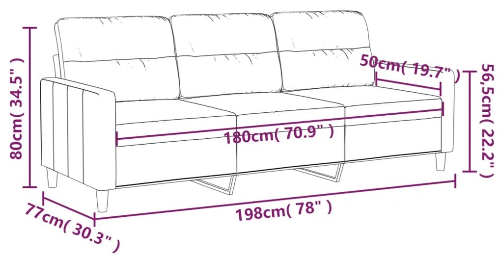 Sofá de 3 lugares 180 cm tecido cinza-escuro