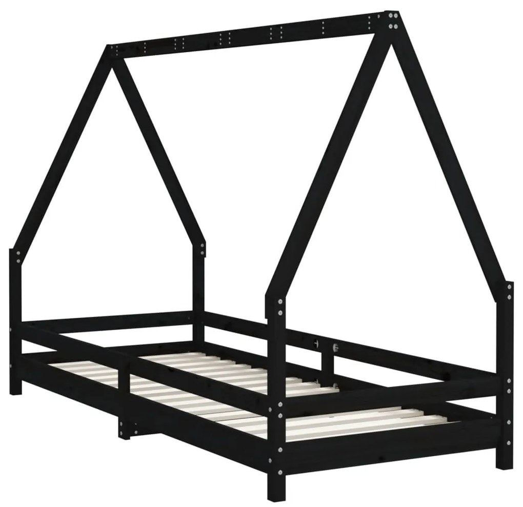 Estrutura de cama infantil 80x200 cm pinho maciço preto
