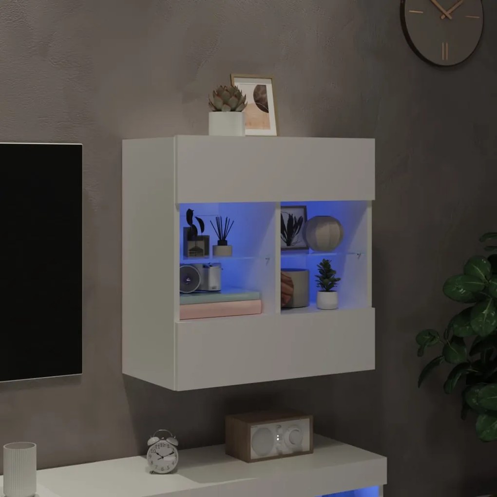 Móvel de parede para TV com luzes LED 58,5x30x60,5 cm branco