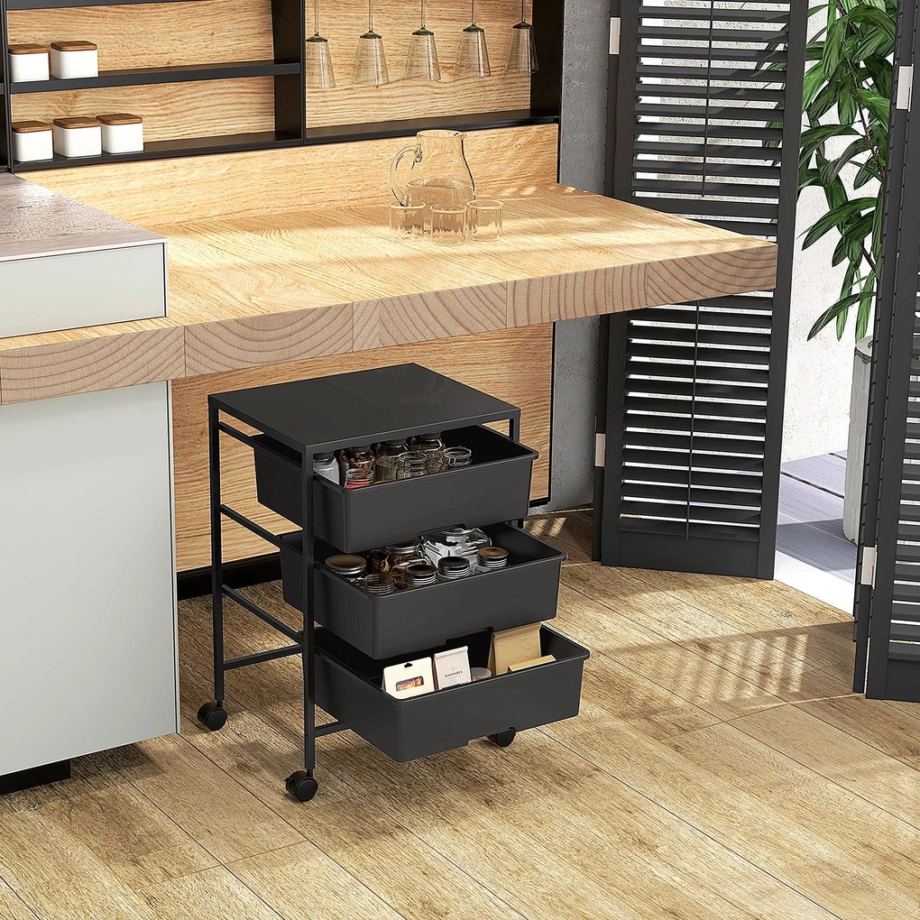 Carrinho Auxiliar com Rodas Carrinho de Cozinha de 3 Níveis com 3 Cest