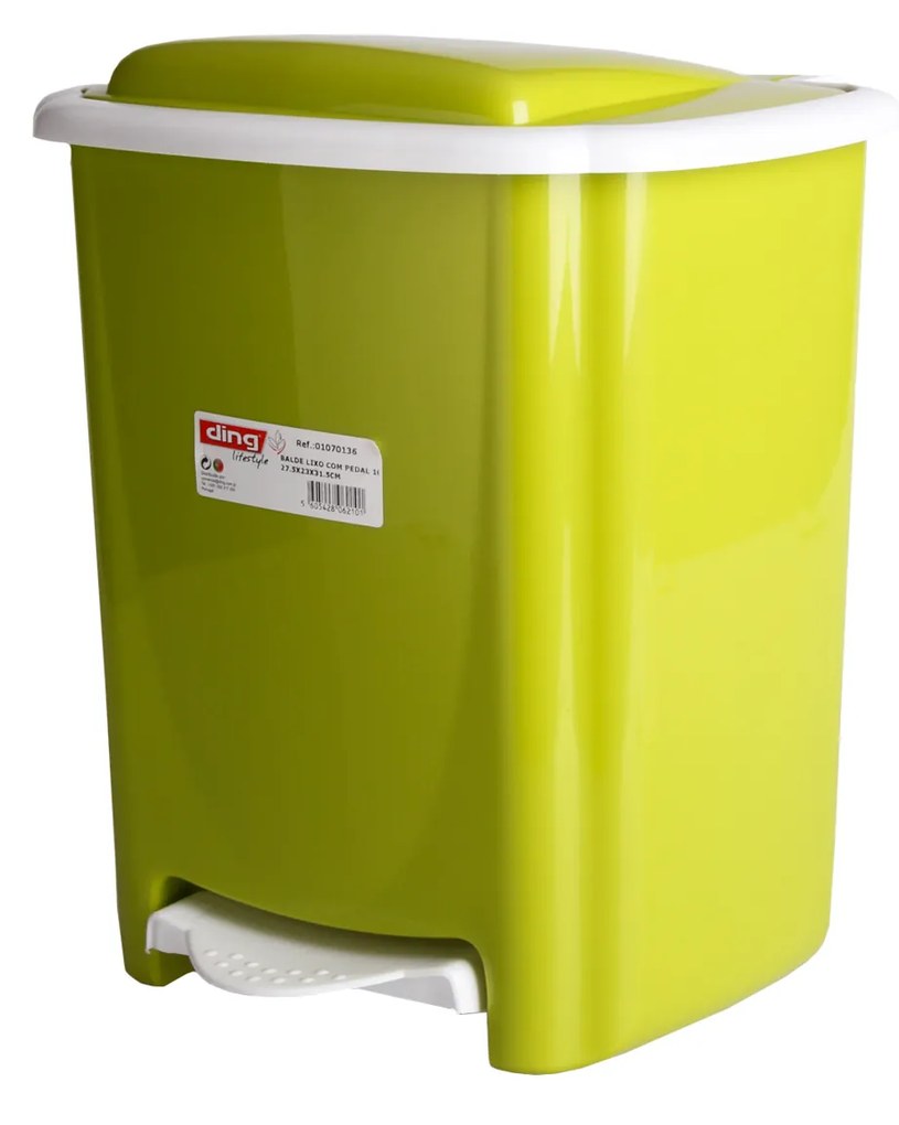 Balde Lixo Plástico New com Pedal Verde / Branco 10l 27.5X23X31.5cm