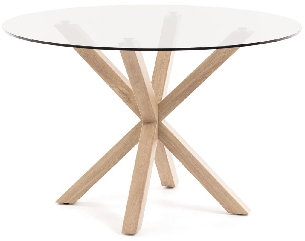 Kave Home - Mesa redonda Full Argo de vidro e pernas de aço efeito madeira Ø 119 cm