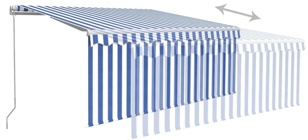 Toldo retrátil manual com estore/LED 3,5x2,5 m azul e branco