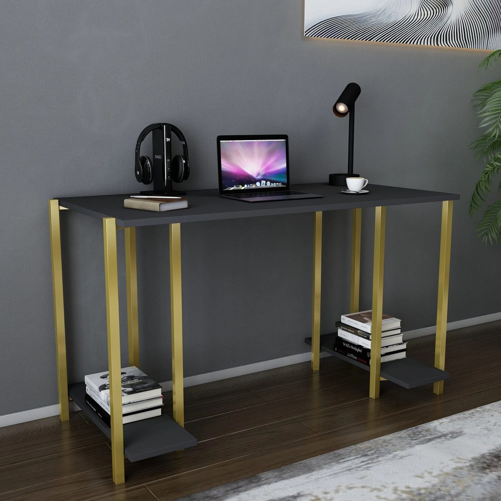 Secretária Academy – Dourado e Antracite – 125,2 cm x 60 cm x 73,8 cm