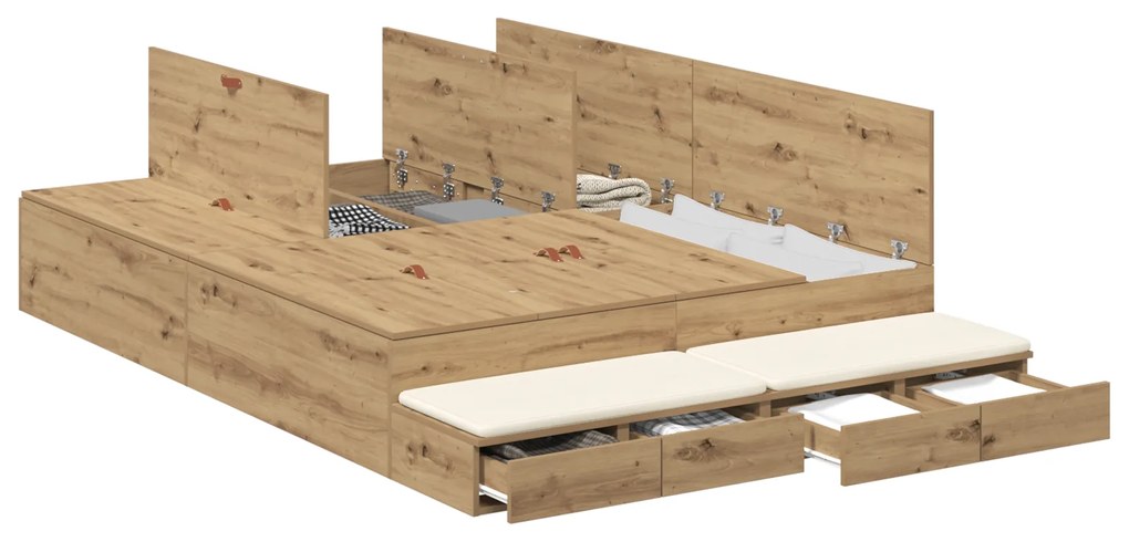 Cama com Armazenamento em Carvalho Artisan 150x200 cm