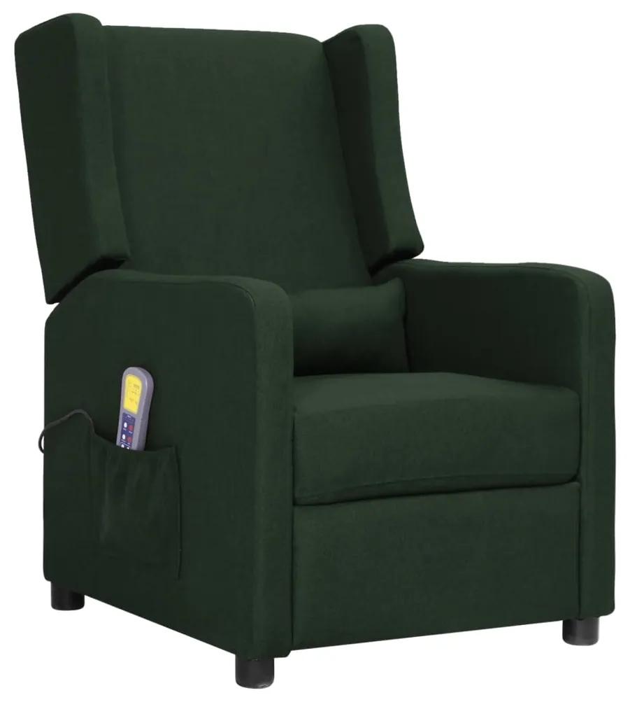 339016 vidaXL Poltrona de massagens reclinável tecido verde-escuro