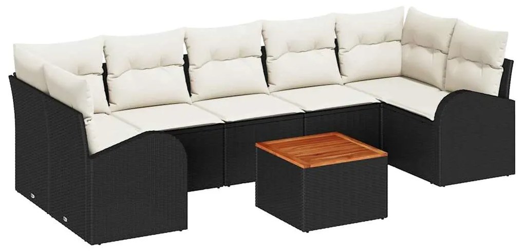 Conjunto de Sofás de Jardim 8 Peças com Almofadas Preto Poly Rattan Ac