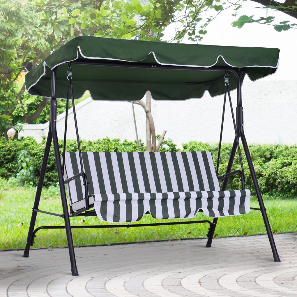 Outsunny Balanço de jardim de 3 lugares cadeira de balanço com guarda-sol telhado com ângulo ajustável para terraço Varanda carga máx. 200 kg Aço 172x110x152 cm Verde