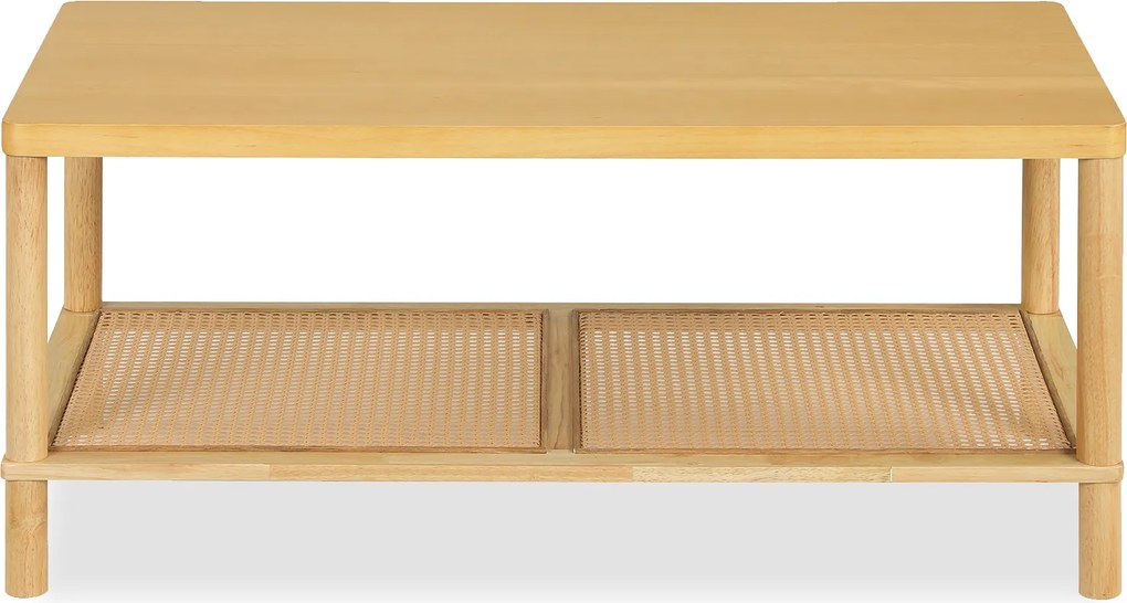 Mesa de Centro retangular, 100 x 52 x 45 cm, Dois Níveis de Arrumação, Natural