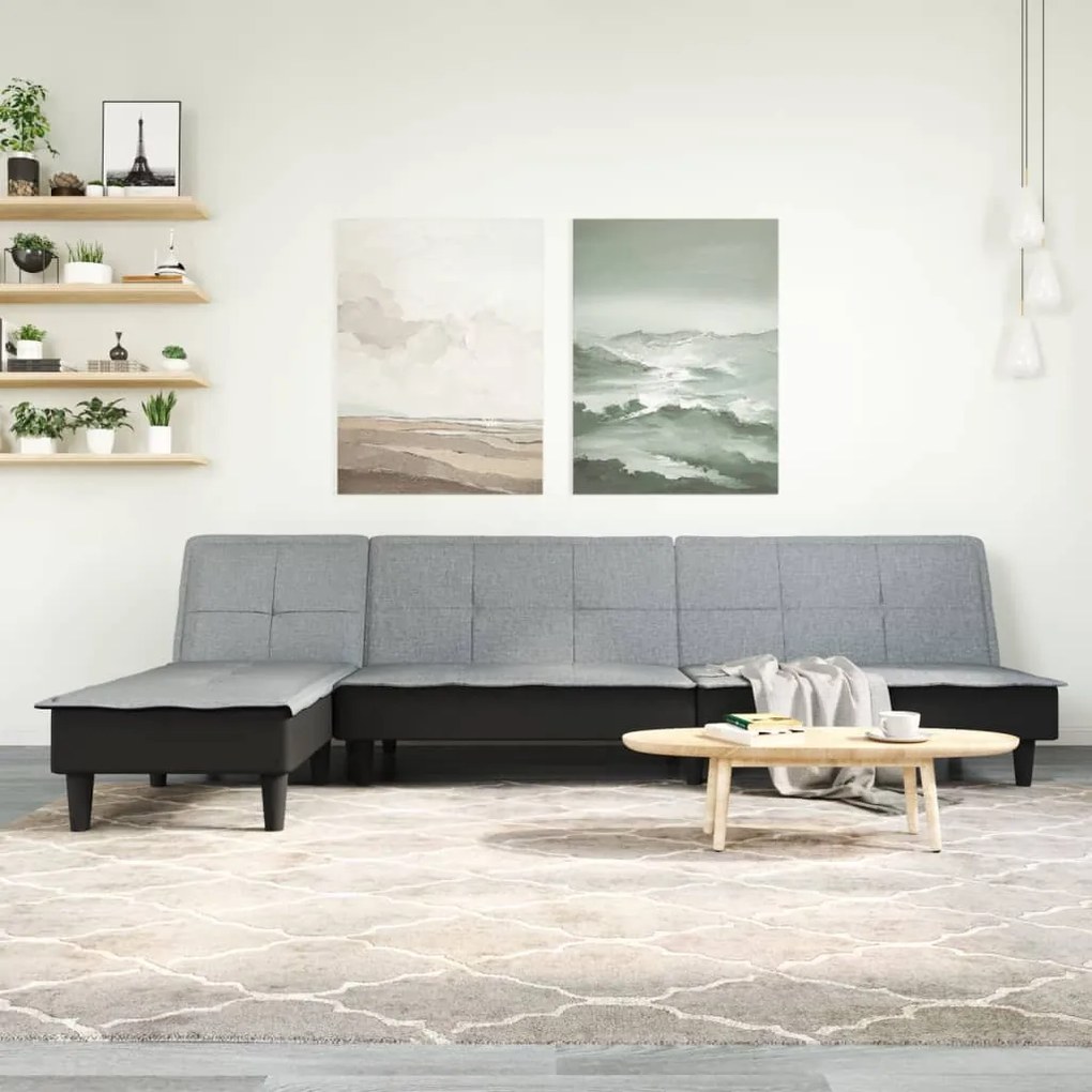 3157256 vidaXL Sofá-cama em forma de L 255x140x70 cm tecido cinzento-claro