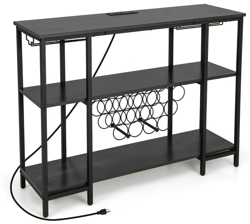 Garrafeira armario de cozinha com estação de carregamento 2 suportes para 15 garrafas Estantes industriais para cozinha doméstica 113 x 35 x 85 cm Cin