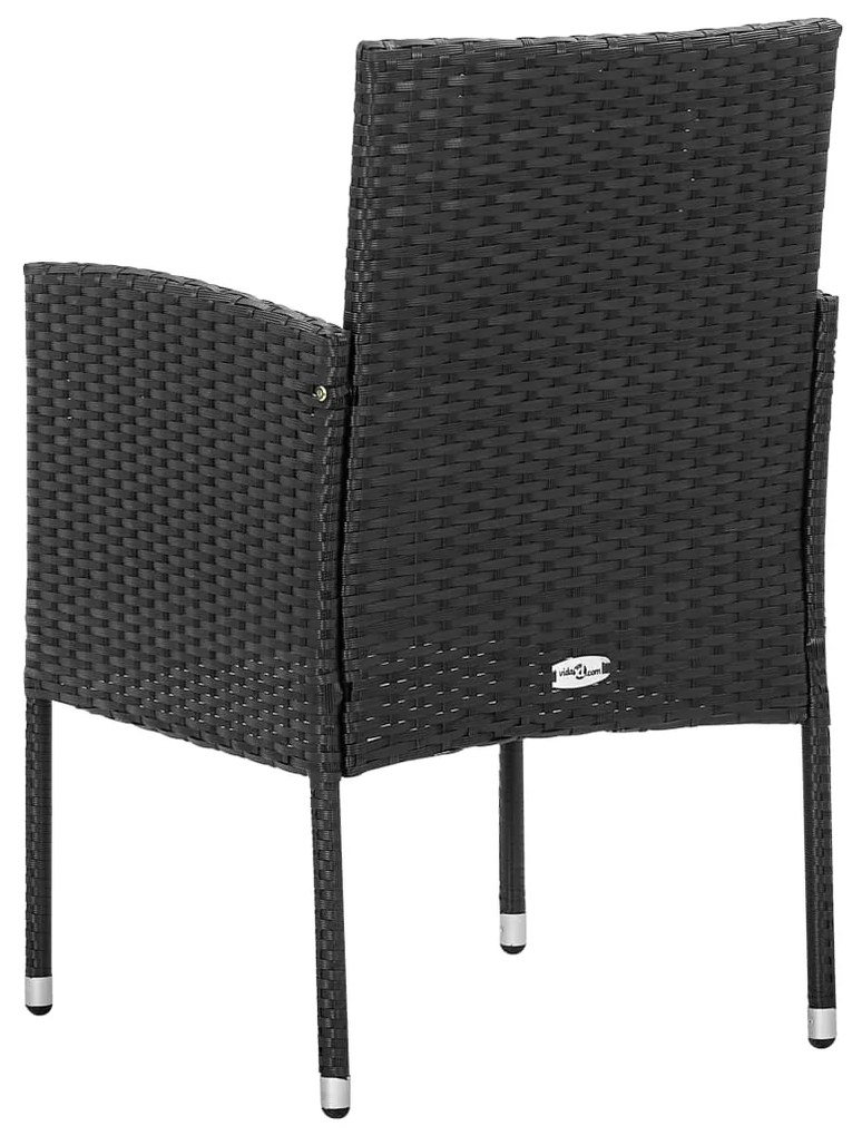 Cadeiras de jardim com almofadões pretos 4 pcs vime PE preto