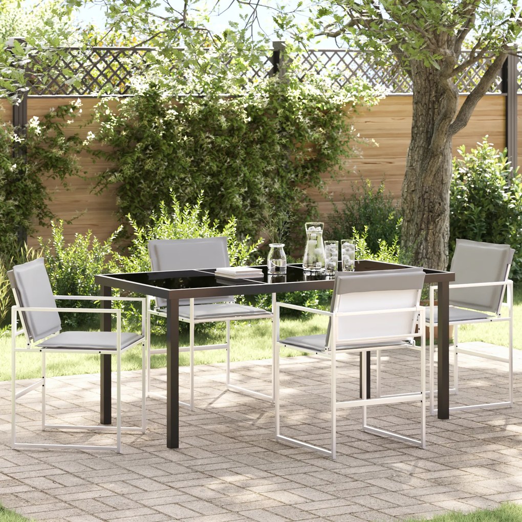 vidaXL Conjunto de Jantar de Jardim 5 Peças com Almofadas Branco Textilene e Aço