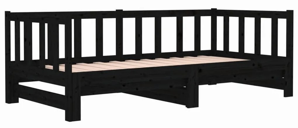 Sofá-cama de puxar 2x(80x200) cm pinho maciço preto