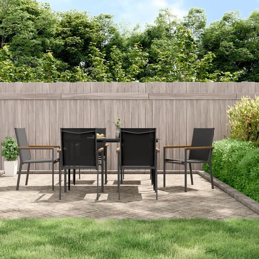 7 pcs conjunto de jantar para jardim textilene e aço preto