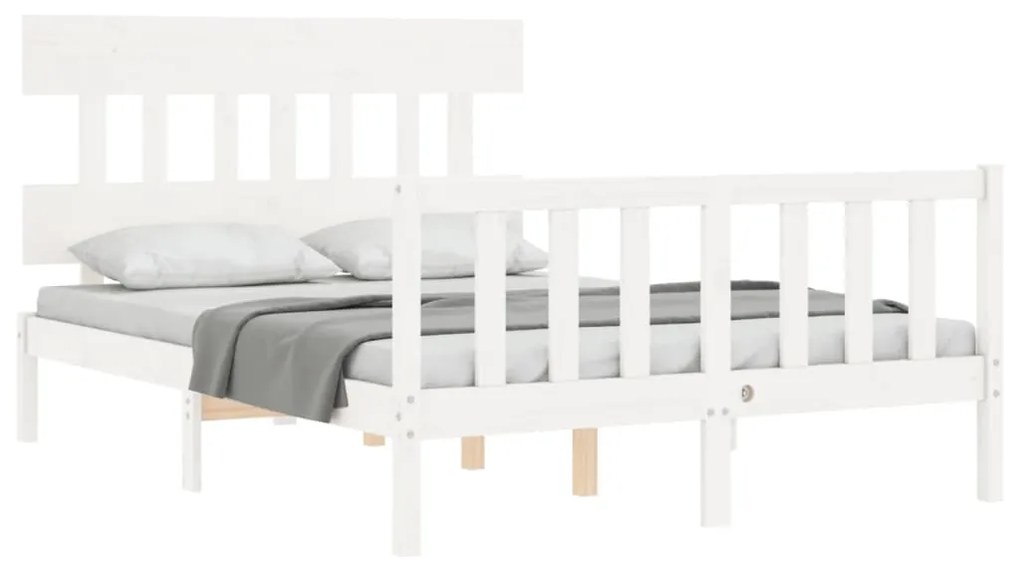 Estrutura de cama com cabeceira 140x190cm madeira maciça branco