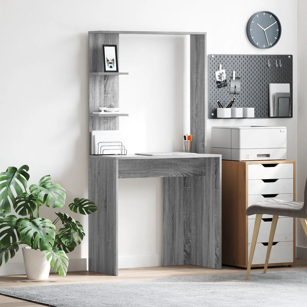 vidaXL Secretária Cinzenta para Computador Cinzento Sonoma