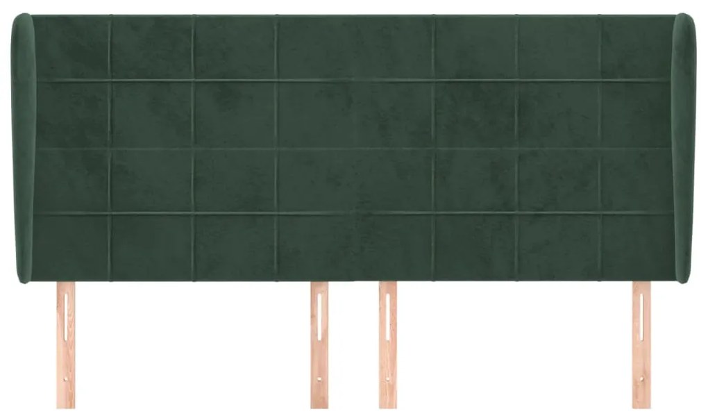 Cabeceira cama c/ abas veludo 163x23x118/128 cm verde-escuro