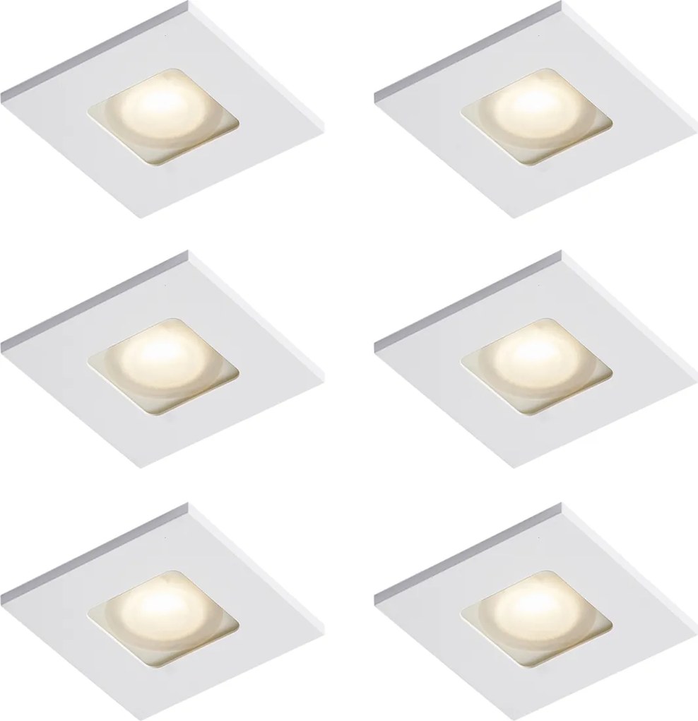 Conjunto de 6 focos embutidos modernos brancos quadrados IP44 - Qure