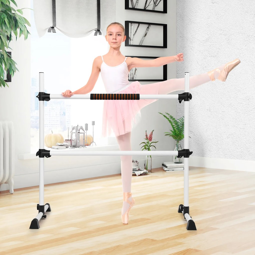 Barra dupla para ballet portátil com altura ajustável para meninas Adultos Fitness Dançar Alongar músculos 124,5 x 71 x 120 cm Prata