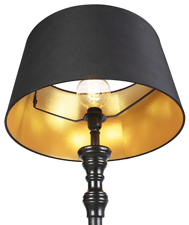 Candeeiro de pé com abajur de algodão preto com dourado 45 cm - Classico Clássico / Antigo