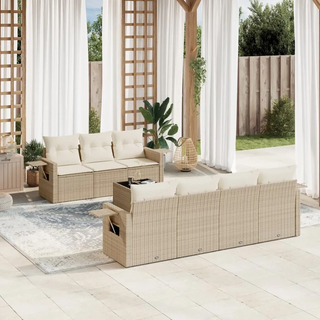 8 pcs conjunto de sofás p/ jardim com almofadões vime PE bege