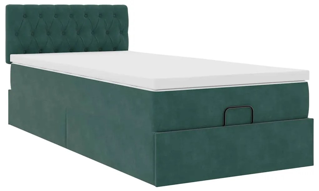 Estrutura de cama otomana colchão 90x200 cm veludo verde escuro