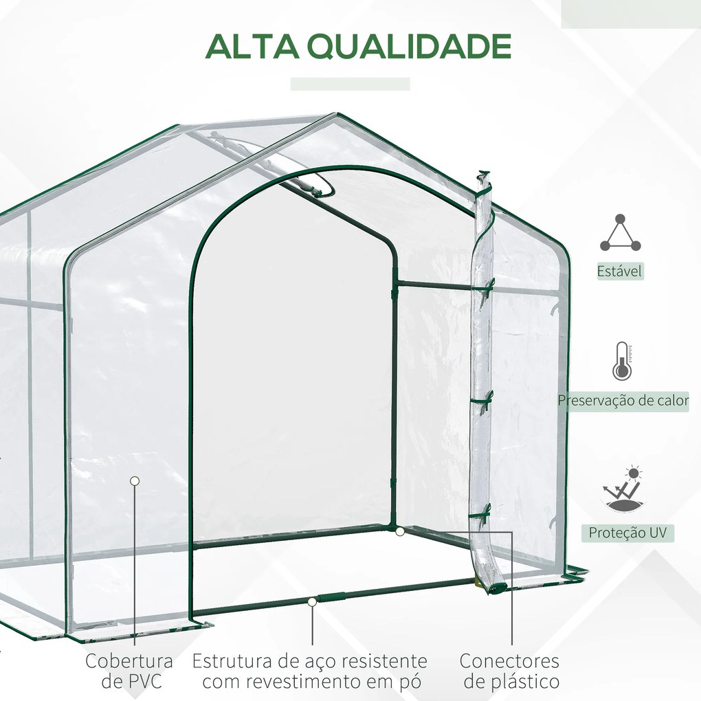 Outsunny Estufa Transparente de Jardim 180x100x168 cm Estufa de Jardim com Porta Enrolável e Estrutura de Aço Transparente