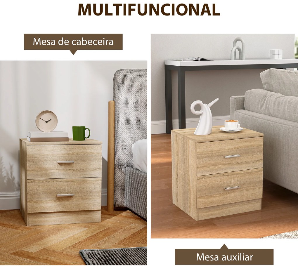 Mesa de Cabeceira Moderna Mesinha de Cabeceira com 2 Gavetas para Sala Quarto Capacidade 30 kg 45x39,5x49 cm Madeira