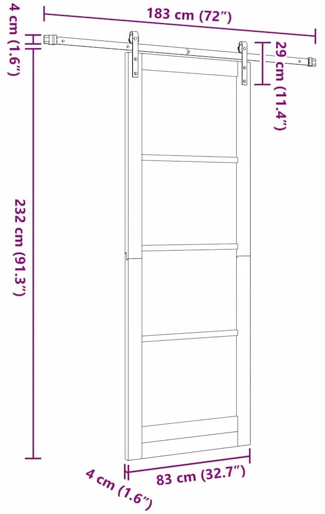 Porta Deslizante vidaXL com Conjunto de Ferragens 83x232 cm Madeira Só