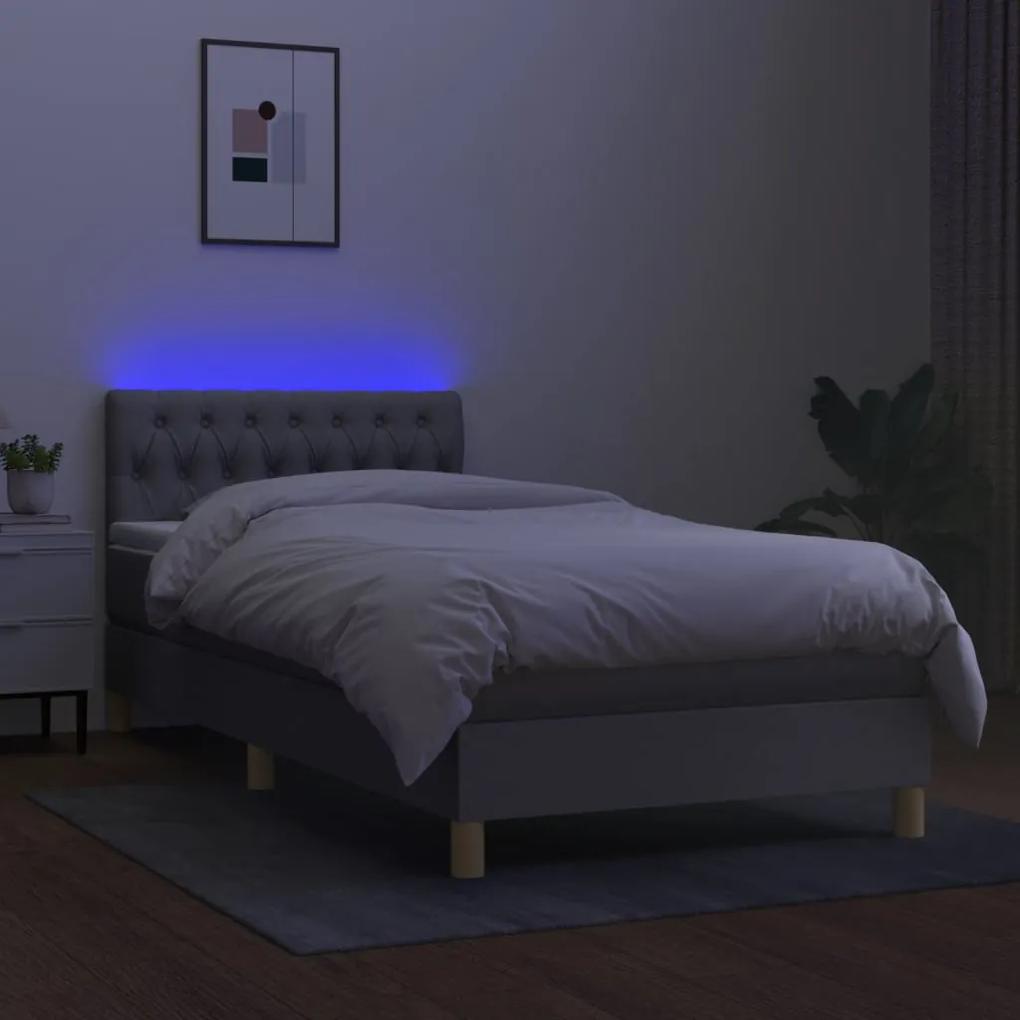 Cama box spring c/ colchão e LED 90x190 cm tecido cinza-claro