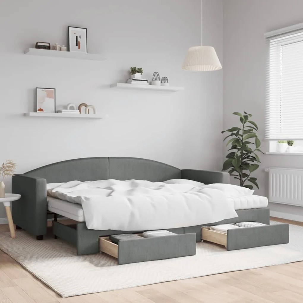 vidaXL Sofá-cama c/ gavetão e gavetas 80x200 cm tecido cinzento-escuro