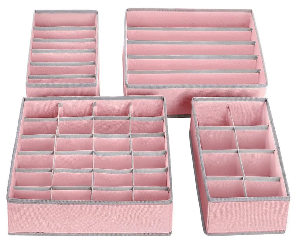 Conjunto de organizadores de gaveta dobráveis para roupas íntimas. | SONGMICS | 32 x 32 x 10 cm | rosa | RUS04PK.