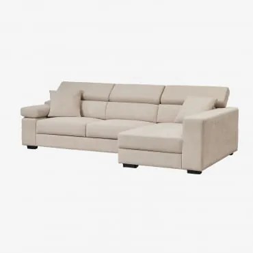Sofá Chaise Longue Direito De 3 Lugares Com Encosto De Cabeça Regulável E Assentos Deslizantes Aramis Tecido Beige - Sklum