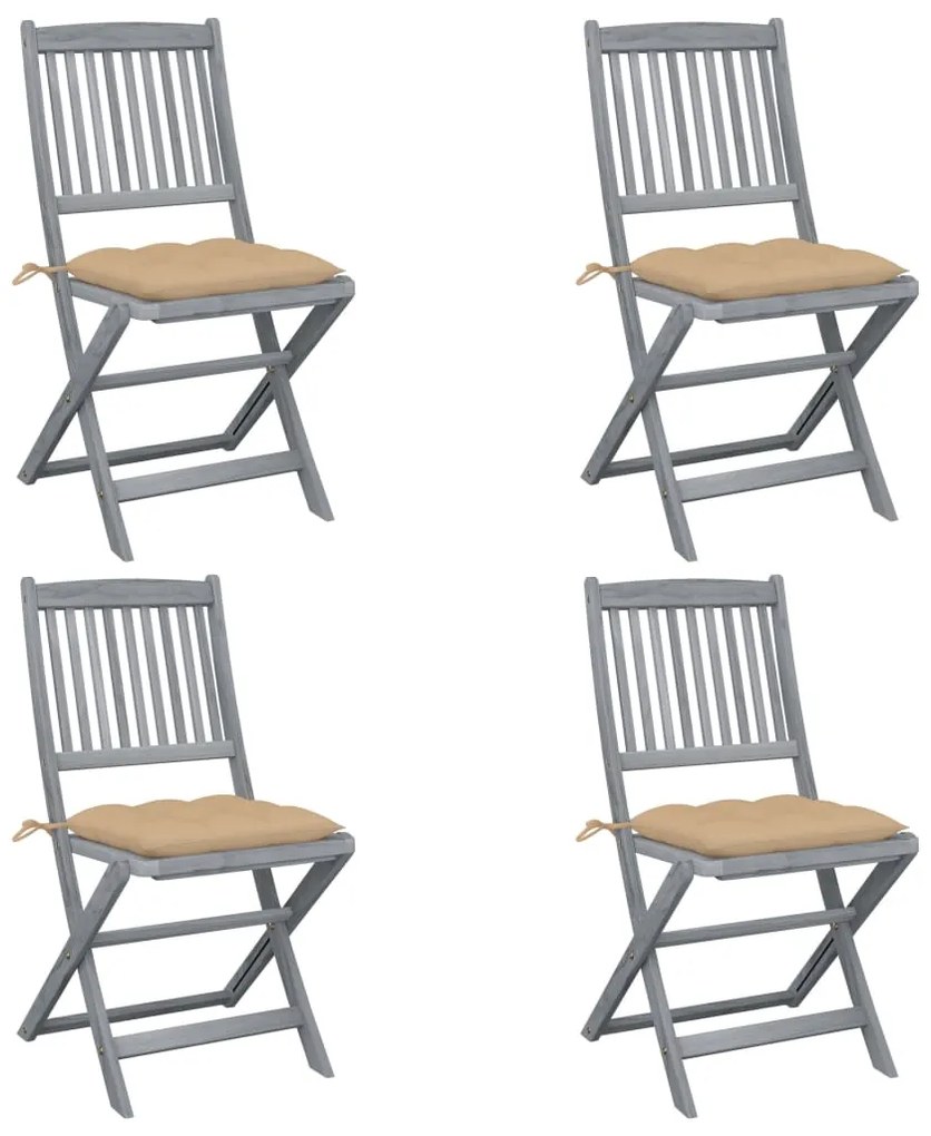 vidaXL Cadeiras exterior dobráveis c/ almofadões 4 pcs acácia maciça