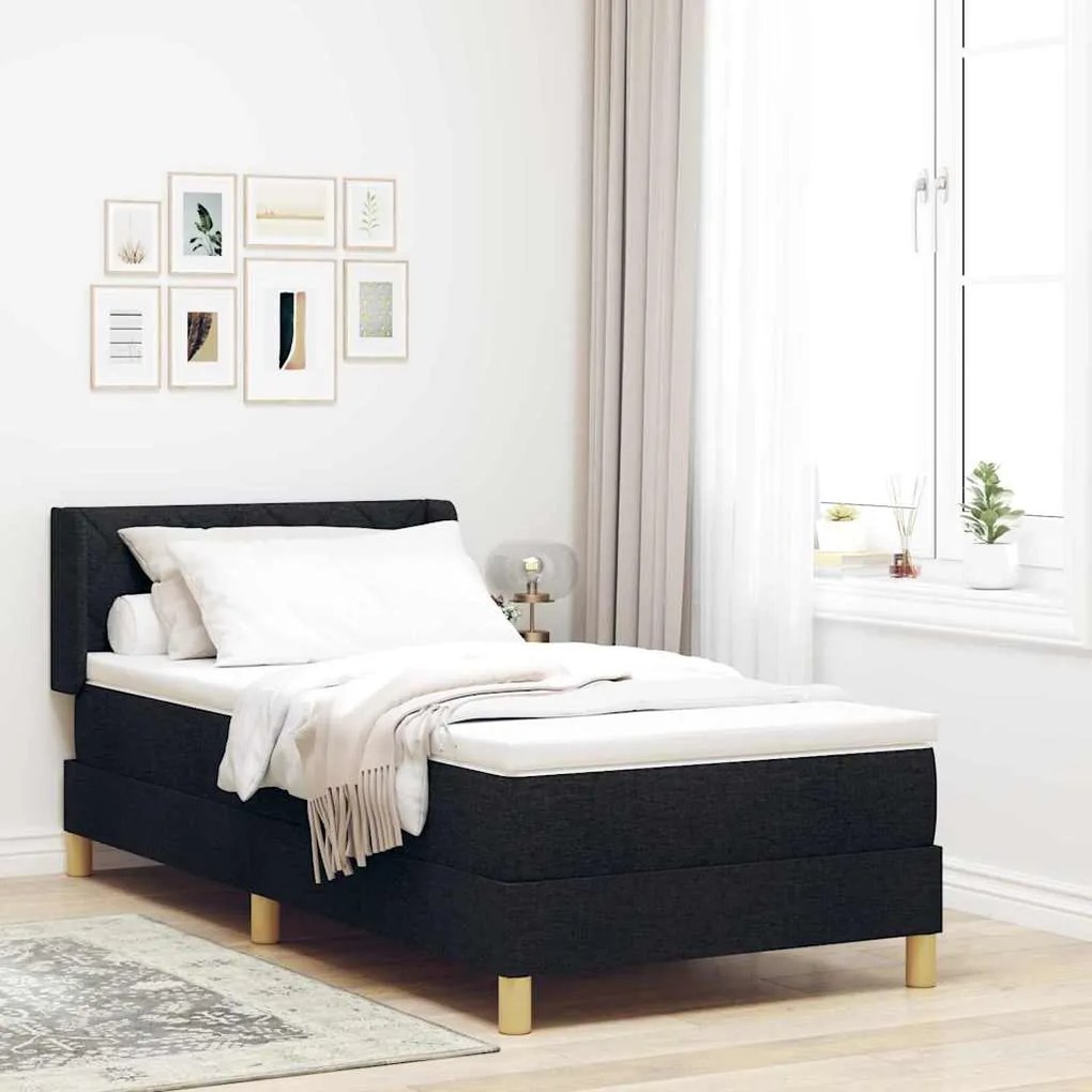vidaXL Cama Box com colchão com cabeceira Preto 190 x 90 cm Poliéster