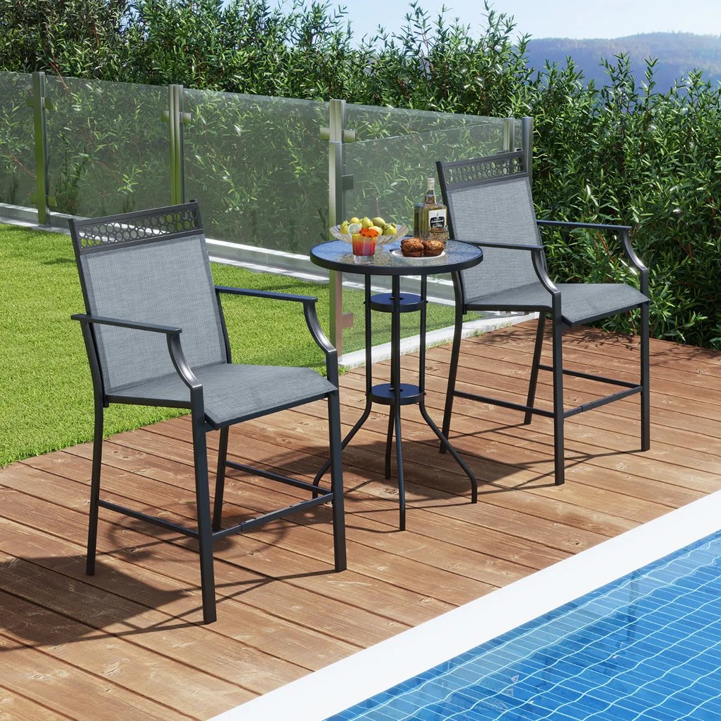 Conjunto de 2 bancos de bar para Jardim com apoio para os pés em metal à altura do balcão para jardim, piscina, varanda, cozinha Azul