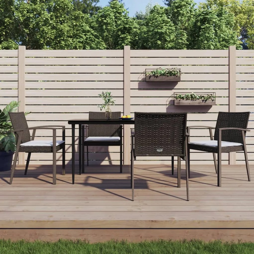 5 pcs conjunto de jantar p/ jardim c/ almofadões vime PE e aço