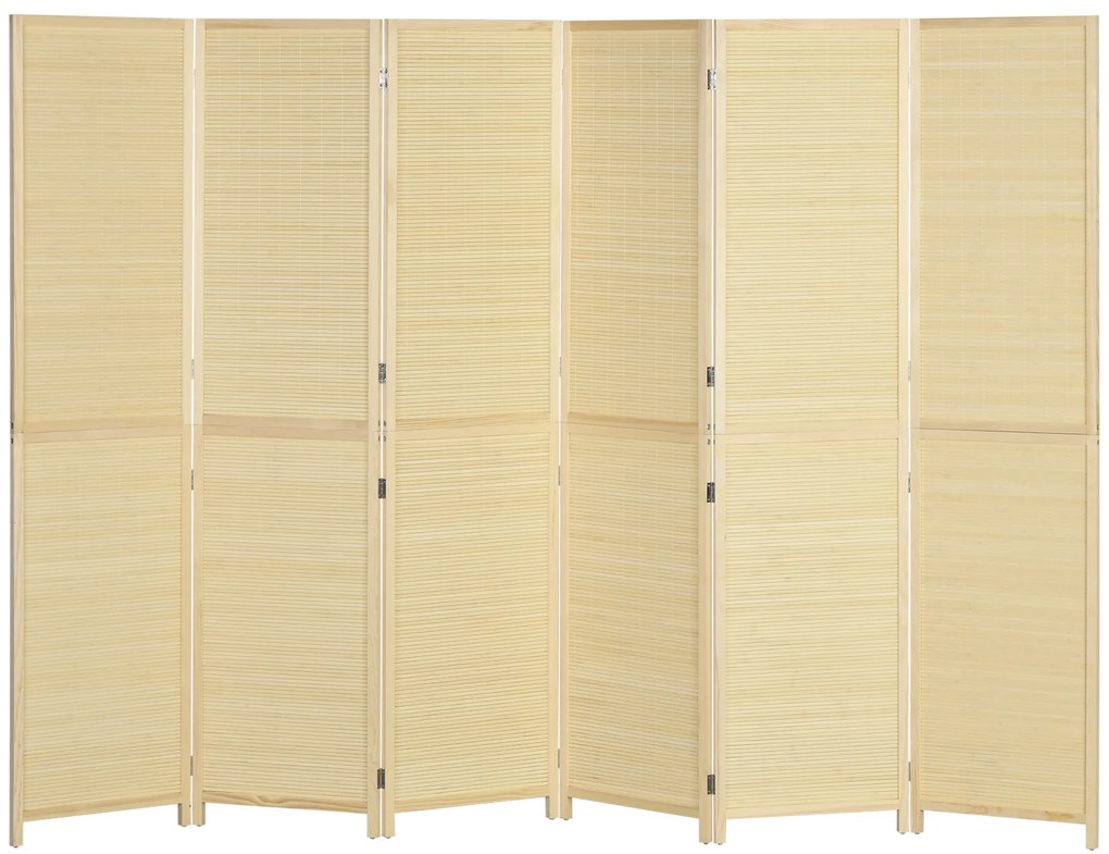 HOMCOM Biombo em madeira de bambu 6 painéis 270 x 180 cm separador de ambientes divisória de separação dobrável - natural | Aosom Portugal