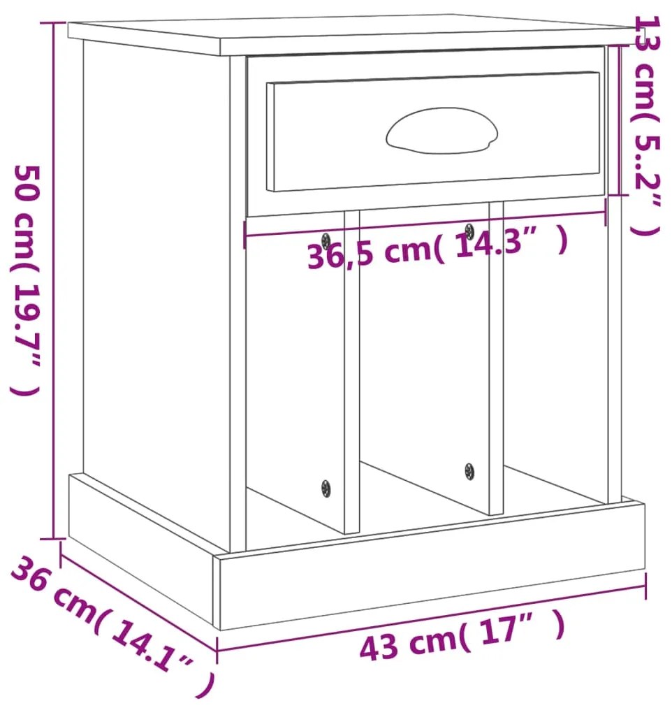 Mesa de cabeceira 43x36x50 cm preto