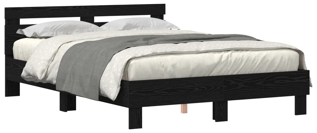 Estrutura de Cama Preta Carvalho Preto Madeira 140 x 190 cm