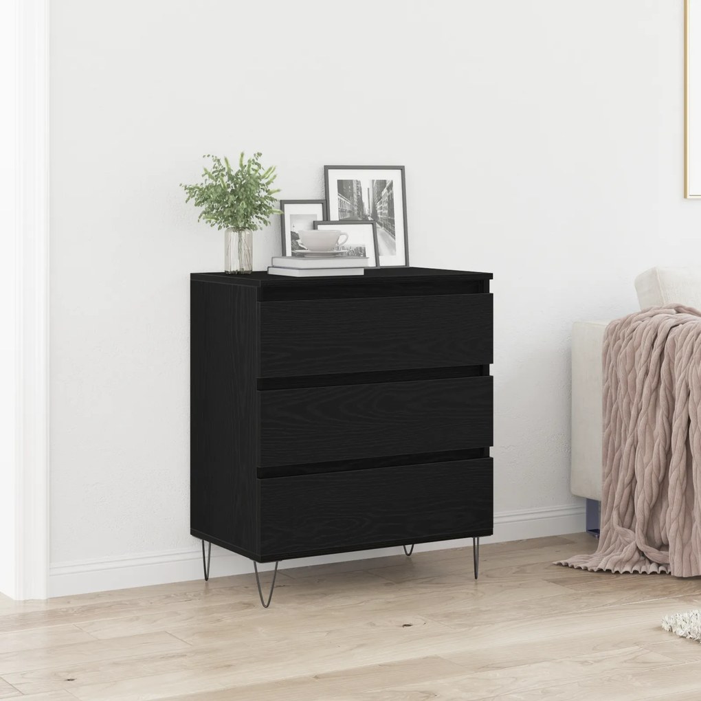 Aparador vidaXL com Gavetas Preto Carvalho 60x35x70 cm Madeira de Engenharia