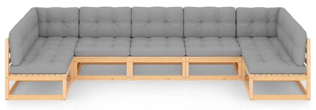 7 pcs conjunto lounge de jardim c/ almofadões pinho maciço