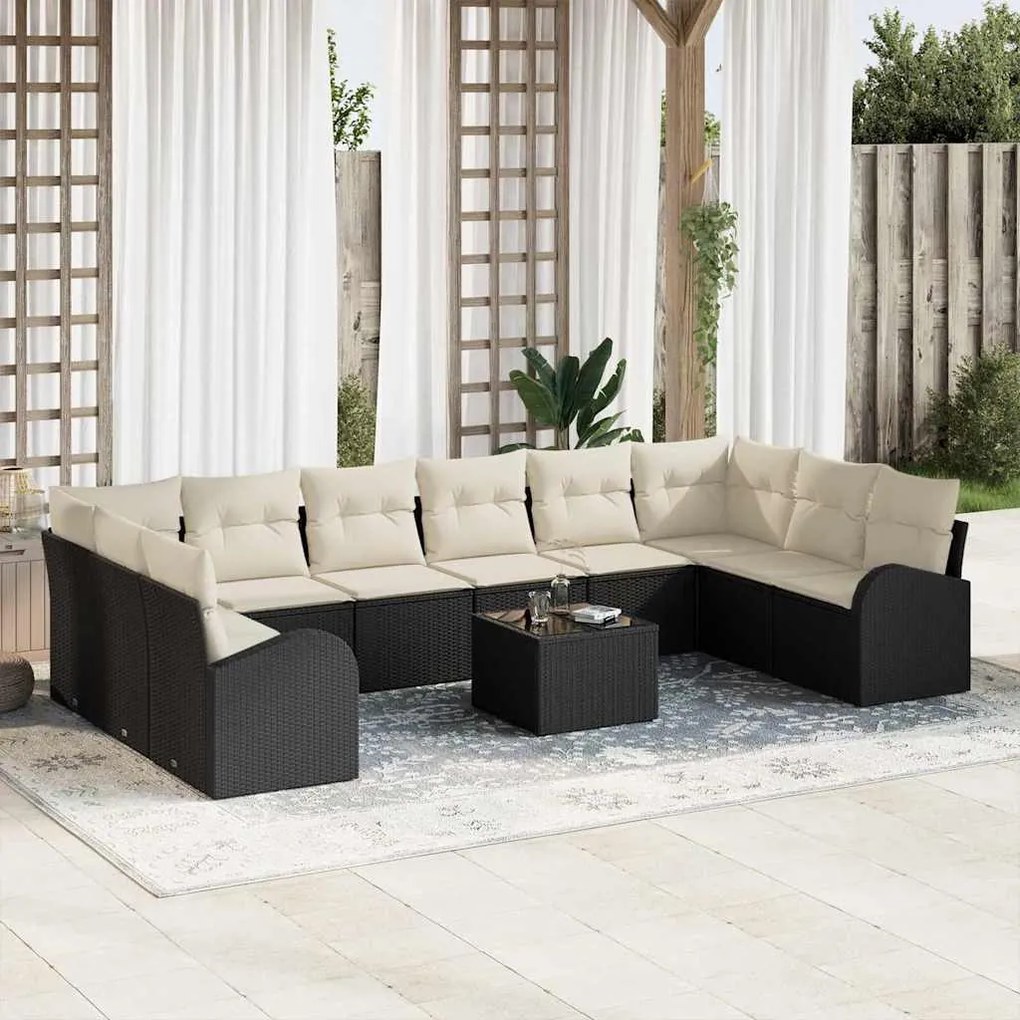 vidaXL Conjunto de Sofá de Jardim 11 pcs Marrom e Creme vime PE