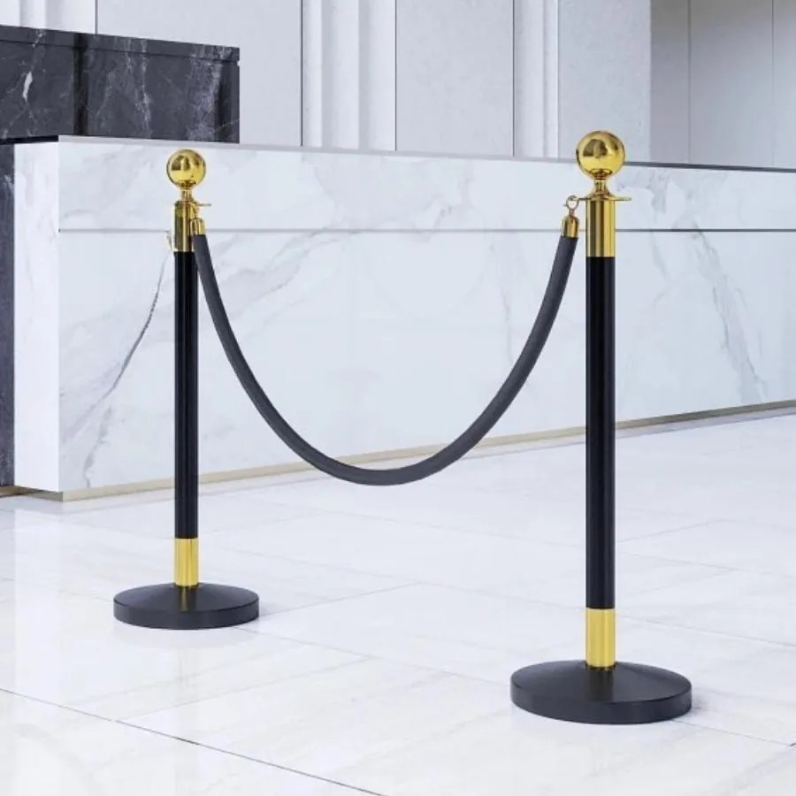 Postes Separadores em Aço Inoxidável 2 Unidades 96 cm de Altura Base Recarregável com Água 2 Cordas de Veludo Preto de 1,5 m para Teatro Festa Casamen