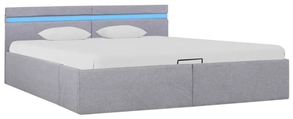 Cama hidráulica c/ arrumação LED 180x200 cm tecido cinza-claro