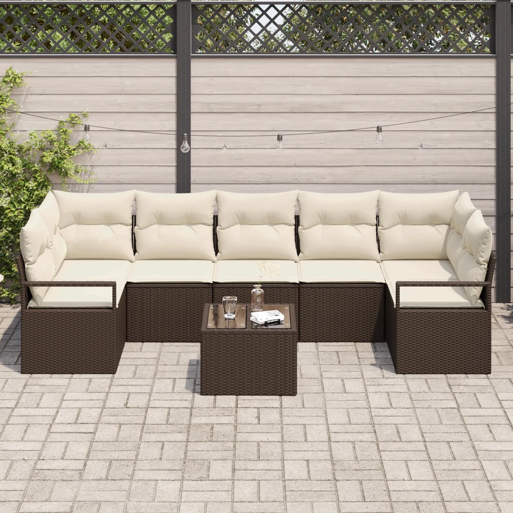 Conjunto de Sofá de Jardim de 8 Peças com Almofadas em Rattan Poliéste